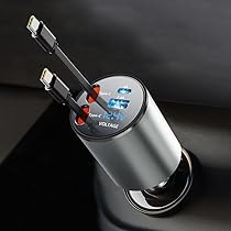 Amazon.co.jp: 【電圧計一体型】 VIKNAN 巻き取り式充電ケーブル 車